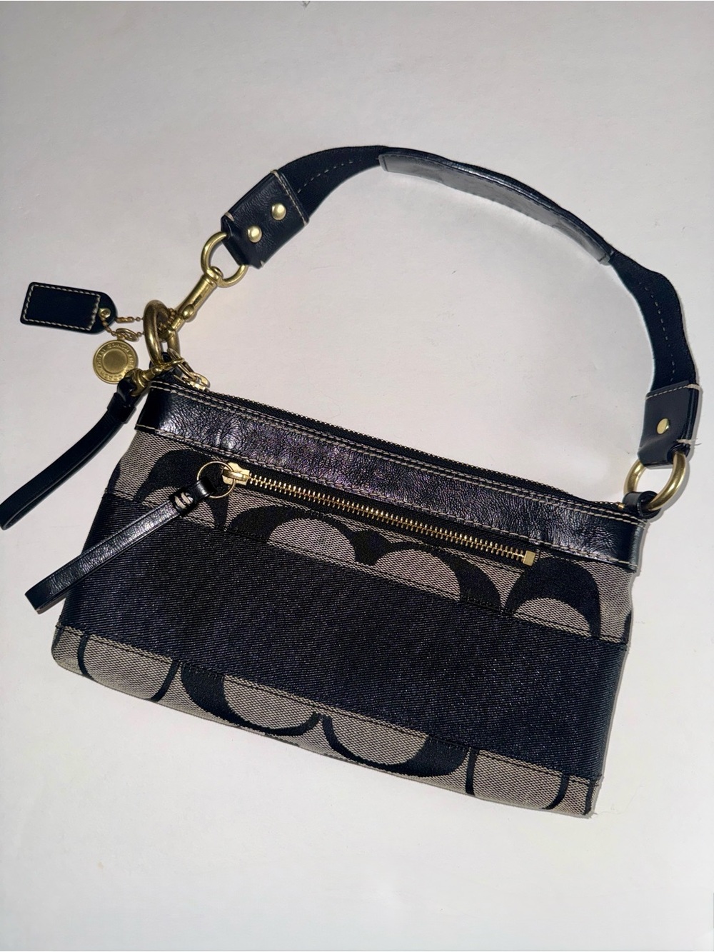 Vtg Y2K Coach Optic C Signature Black & Gray Carly Demi Stripe Mini Bag 10120